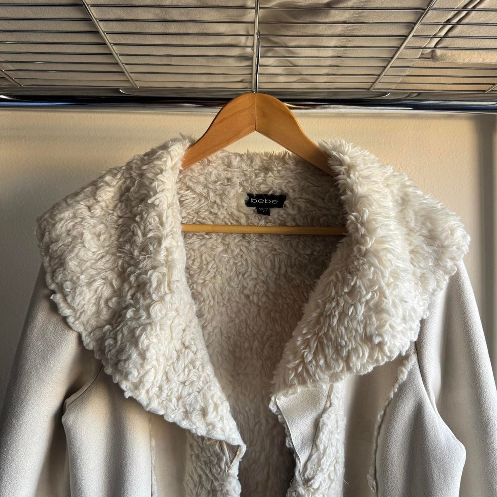 Bebe Cream Faux Shearling Penny Lane Afghan Coat Y2K Boho Corset Back Large - Picture 2 of 8